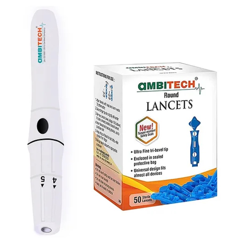 AmbiTech Adjustable Lancing Device With AmbiTech 50 Round Lancets Made in India