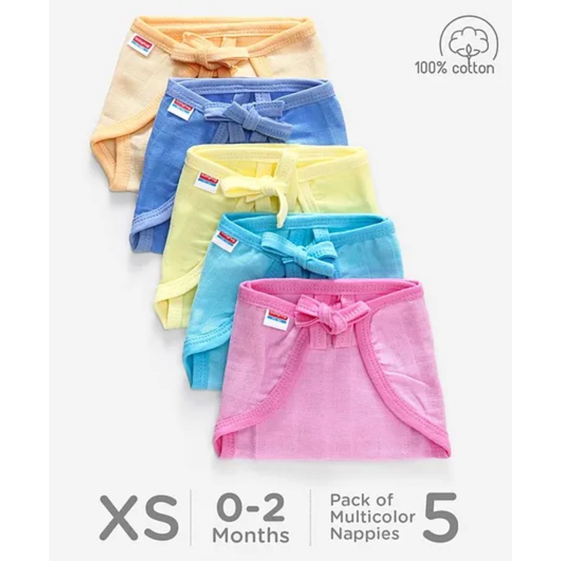Babyhug Muslin Cloth Nappy Set of 5 Extra Small - Multicolor