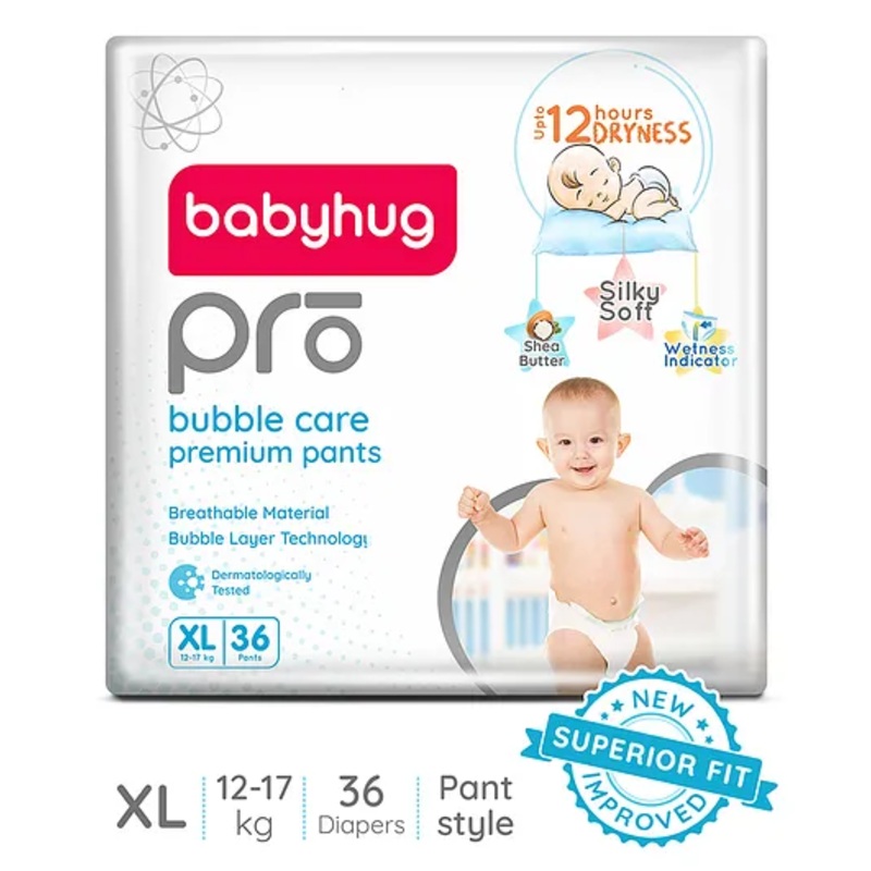 Babyhug Pro Bubble Care Premium Pant Style Diaper Extra Large (XL) Size - 36 Pieces - New & Improved Superior Fit