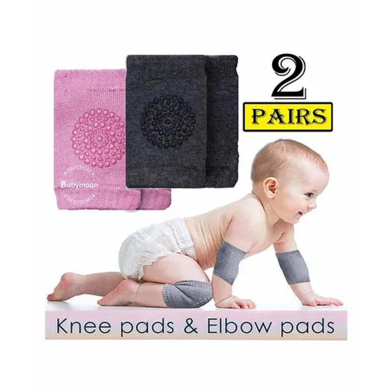 Babymoon Anti Slip Baby Protector Knee Caps Set of 2 - Pink Grey