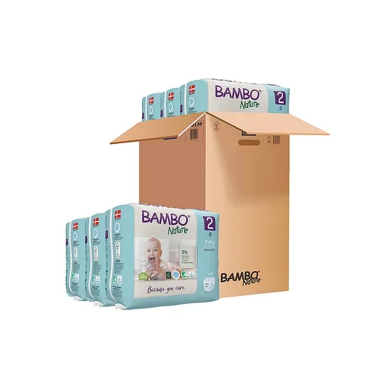 Bambo Nature Eco Friendly Tape Diapers with Wetness Indicator Small Size Pack of 6 - 180 Pieces