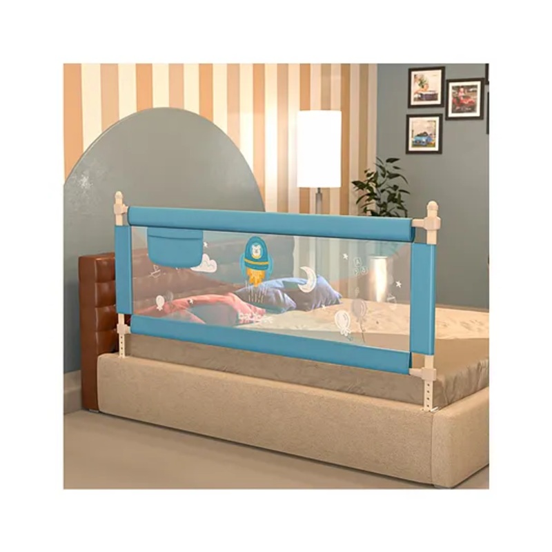 BAYBEE Baby Bed Rails Guard Barrier for Baby Kids Safety, Foldable Bed Rail Falling Protector Fence with 7 Adjustable Height (150x63 cm, Blue) - (Color & Design May Vary)