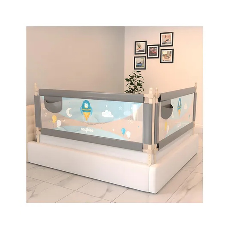 BAYBEE Baby Bed Rails Guard Barrier for Baby Kids Safety, Foldable Bed Rail Falling Protector Fence with 7 Adjustable Height (180x63 cm, (Pack of 2) Grey) - (Color & Design May Vary)