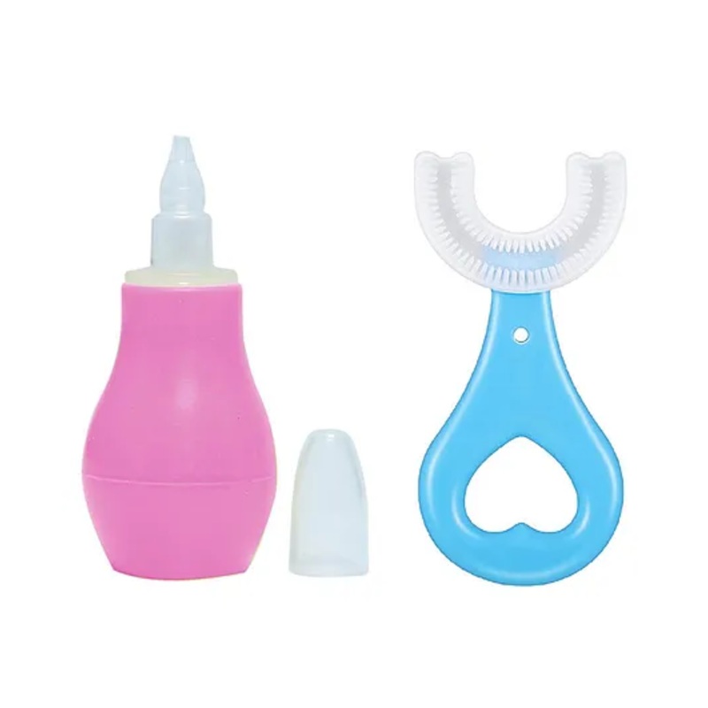 Enorme Baby Silicone Pink Nose Cleaner Nasal Aspirator with U-shaped Soft Silicone Mouth Cleaning Toothbrush For Kids