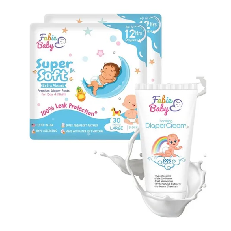 Fabie Baby Diaper Pants Large (30pcs) with Diaper Cream (50ml) Combo - Pack of 2