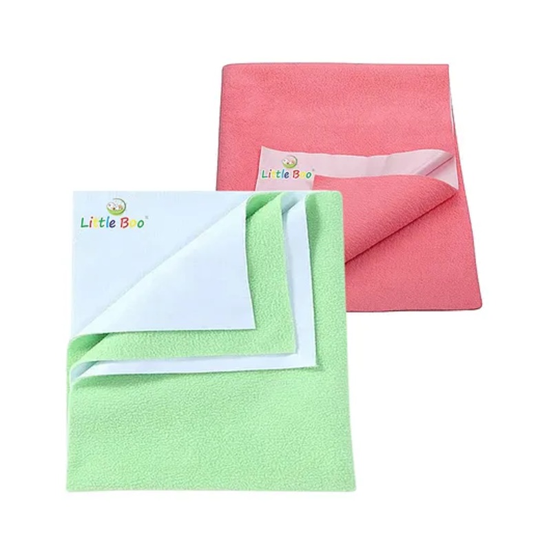 Little Boo Instadry Baby Bed Protector Sheet, Waterproof, Medium L 100 x B 70cm, Pack of 2 -Salmon Rose & Green