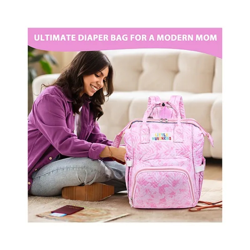 Little Munchkins Cute New Born Unisex Multipurpose Spacious light weight diaper backpack mothers nursing bag::color::pink