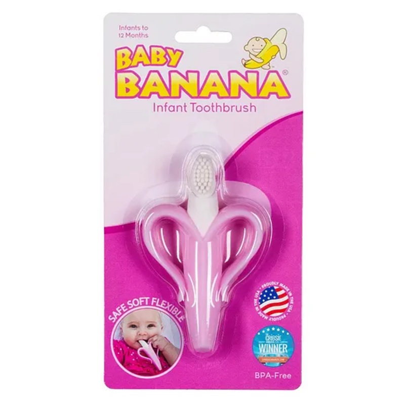 LuvLittle Silicone Banana Shaped Teething Toothbrush - Pink