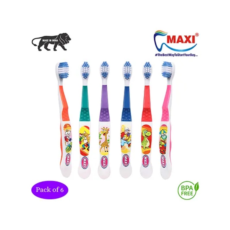 MAXI Dolls Junior Toothrushes Pack of 6 - Multicolour