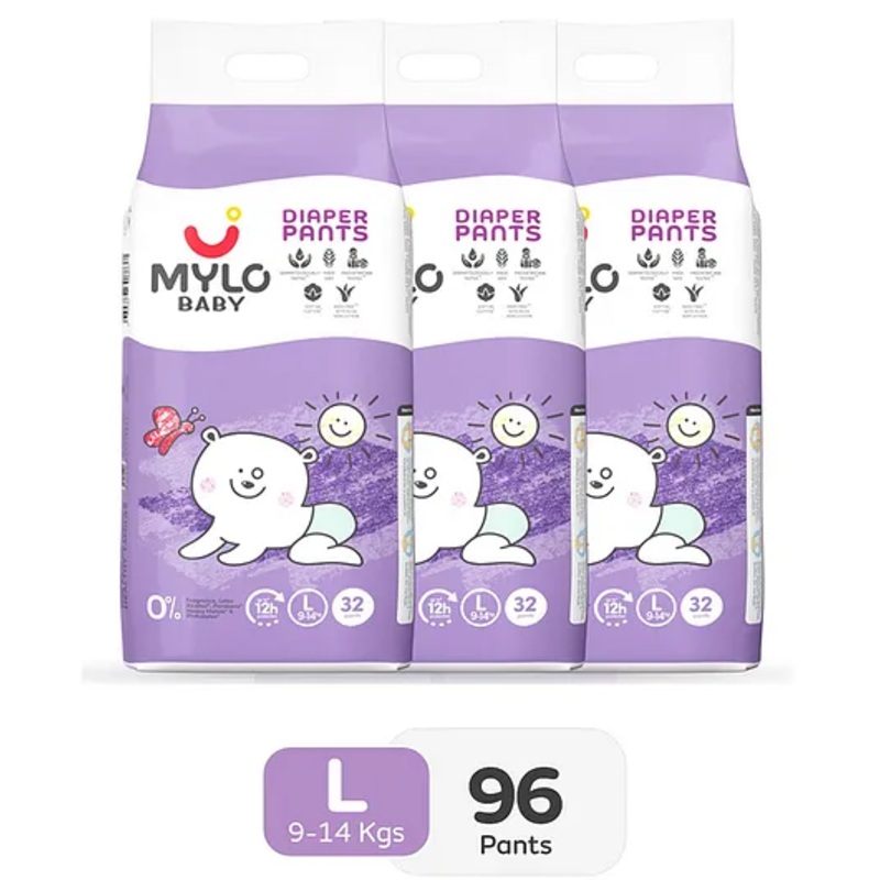 Mylo Baby Diaper Pants Large (L) Size with ADL Technology 12 Hours Protection Pack of 3 - 96 Pieces
