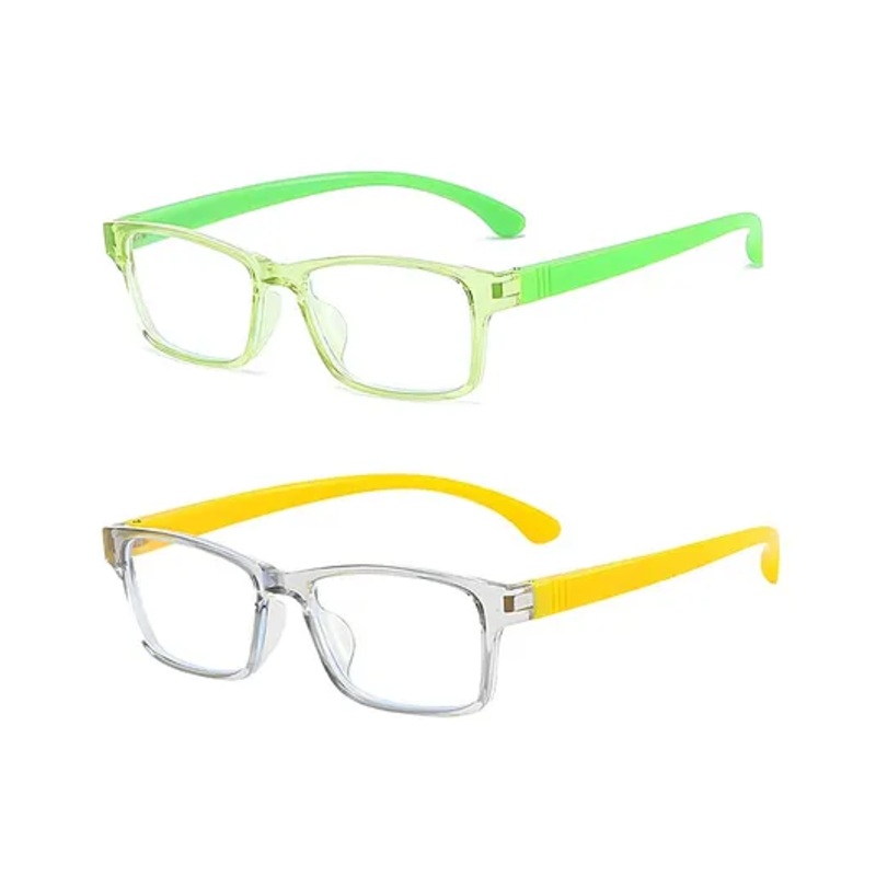 SYGA Pack of 2 Kids Anti-Blue Light Glasses Soft Silicone Eye Protection Baby Flat Mirror Frame for 4-12 years old (Green & Yellow)