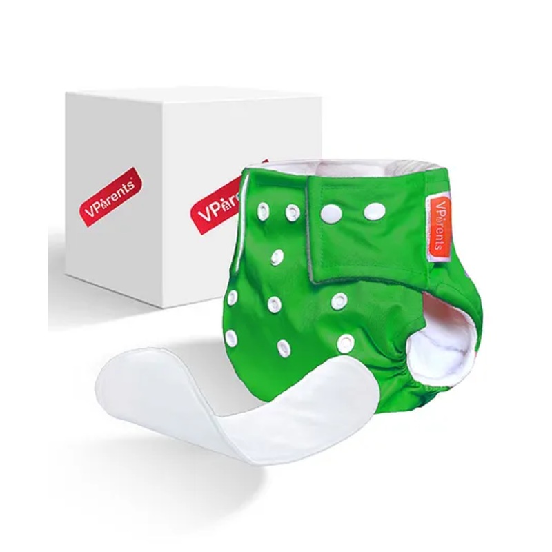 VParents Solid Washable Baby Cloth Diaper Reusable Adjustable Size Waterproof Pocket Cloth Diaper Nappie With Insert - Green