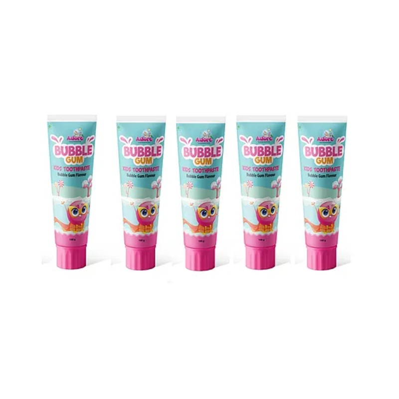 Adore Bubble Gum Kids Toothpaste - With Goodness of Pomegranate and Aloe vera- Pack of 5, 100g Each