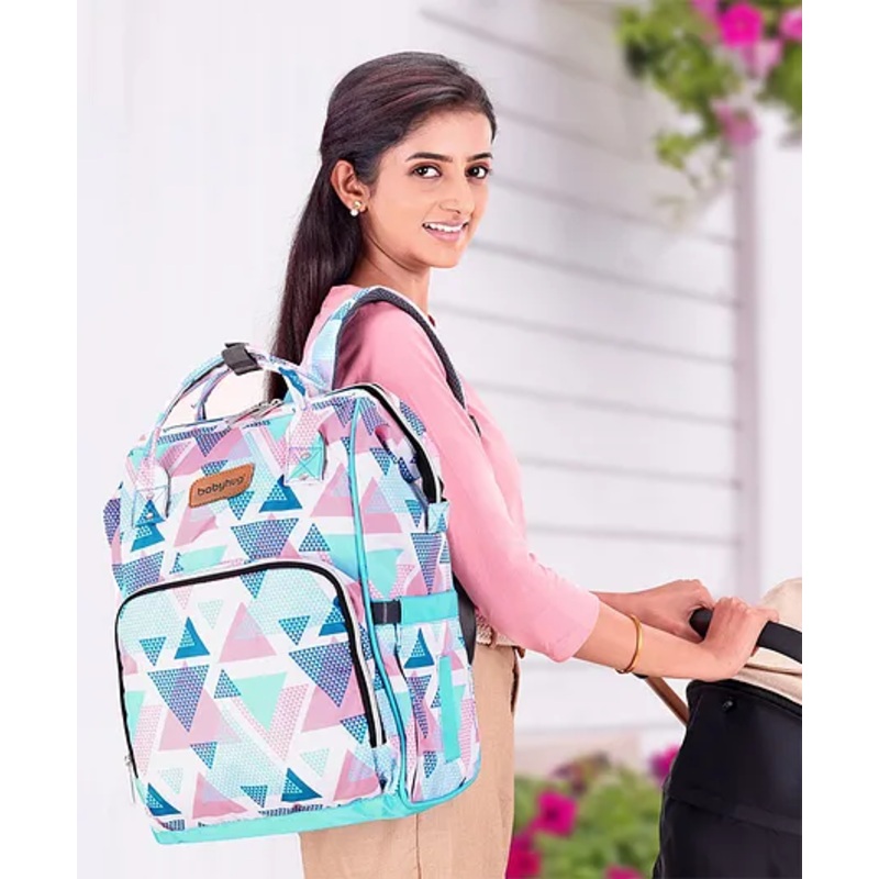 Babyhug Backpack Style Spacious Geometric Print Diaper Bag - Multicolour