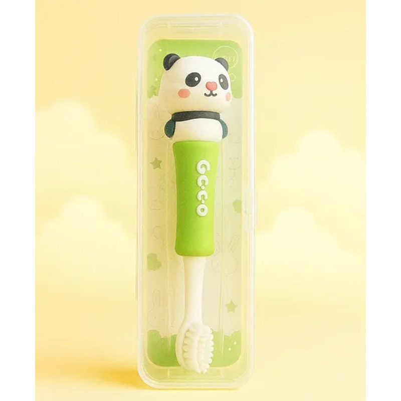 Badal Kidz Baby Soft Bristle Toothbrush with Bear Handle - Gentle Oral Care with Travel Case (6M+) - Green
