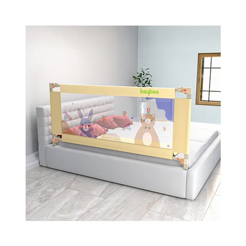 BAYBEE Baby Bed Rail Guard for Baby Toddlers Safety -  Portable Kids Bed Rail Safeguard Fence with 28 Adjustable Height | Foldable Single Side Bed Protector for Newborn Baby (Beige -  200x80cm)