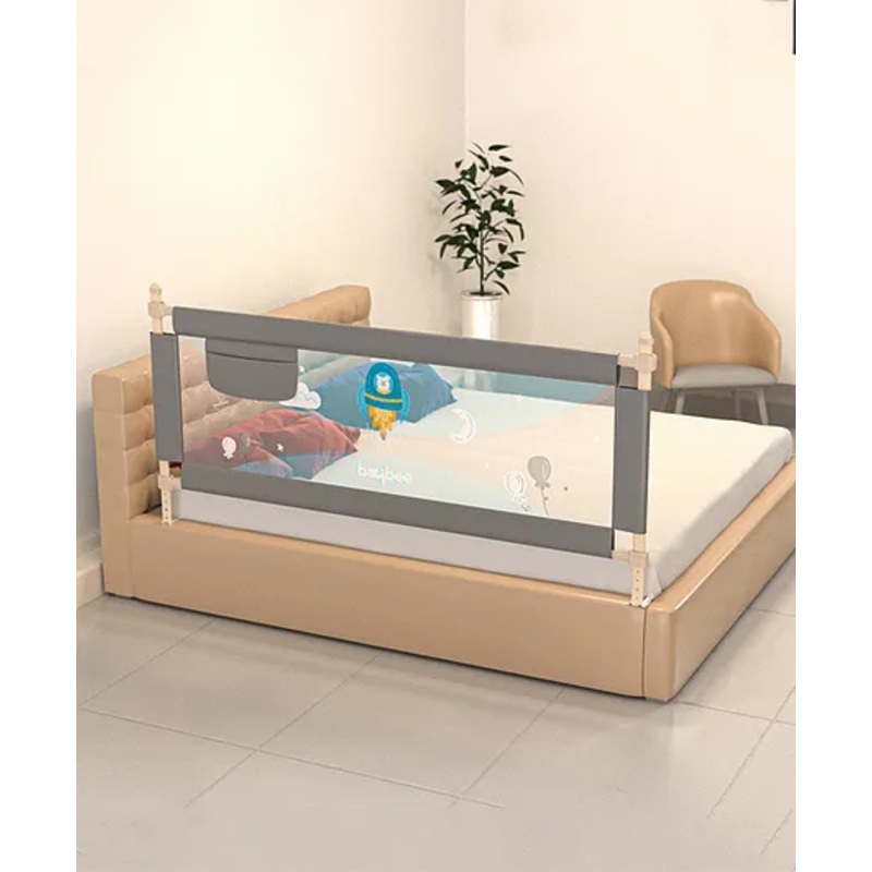 BAYBEE Baby Bed Rails Guard Barrier for Baby Kids Safety, Foldable Bed Rail Falling Protector Fence with 7 Adjustable Height (180x63 cm, Grey) - (Color & Design May Vary)