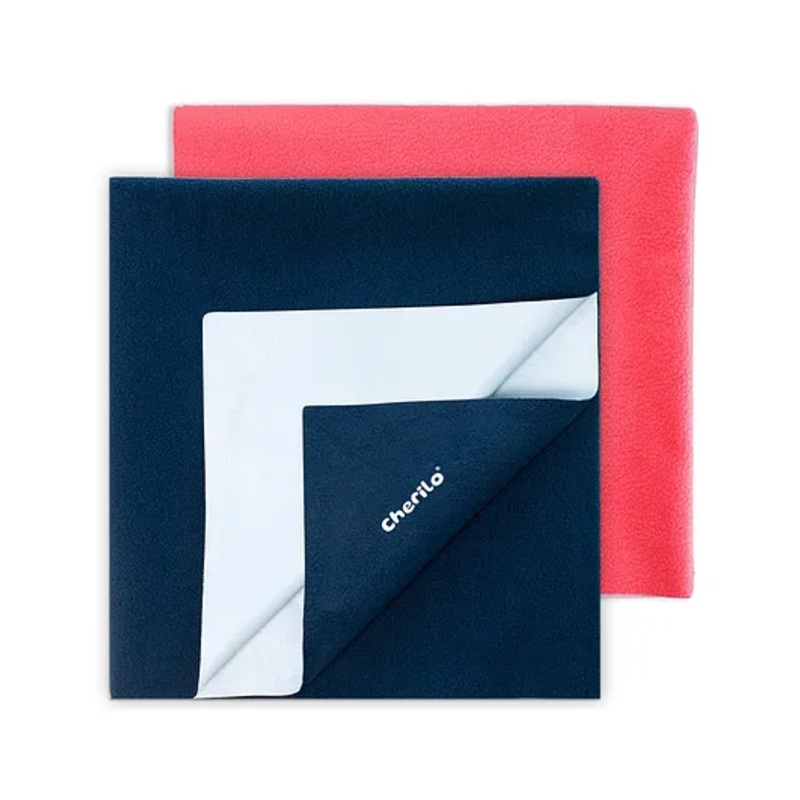 Cherilo Waterproof Baby Bed Protector Sheet Medium Pack of 2 -Salmon Rose & Navy Blue