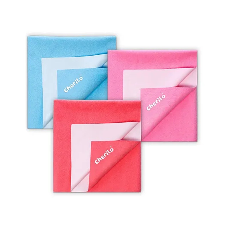 Cherilo Waterproof Reusable Baby Dry Sheet Large Pack of 3 - Pink Salmon Rose & Sky Blue
