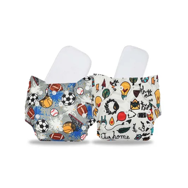 Chinmay Kids Cloth Diaper Cute Prints Freesize Reusable Washable Adjustable Snap Buttons Cloth Diaper For Babies With Wet-Free Insert Pads Leak Proof & Dry Feel Pack of 2 - Grey White