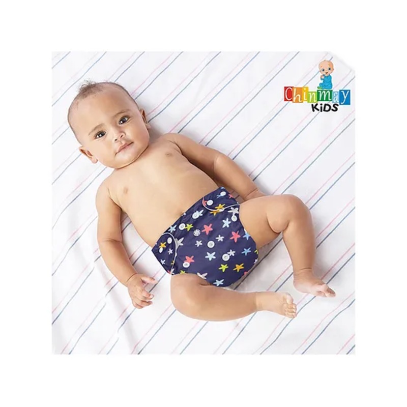 Chinmay Kids  Freesize Reusable Washable Adjustable Snap Buttons Cloth Diaper For Babies With Wet Free Insert Pads Leak Proof & Dry Feel- Dark Blue Star