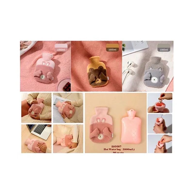 COMERCIO Hot Water Bag with Cute Cartoon Design Soft Cover for Pain Relief (Color & Design May Vary) - 1000ml