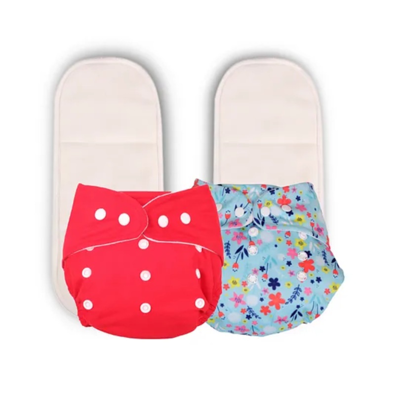 Deedry Cloth Reusable Diapers With Insert Pack of 2 - Red Blue