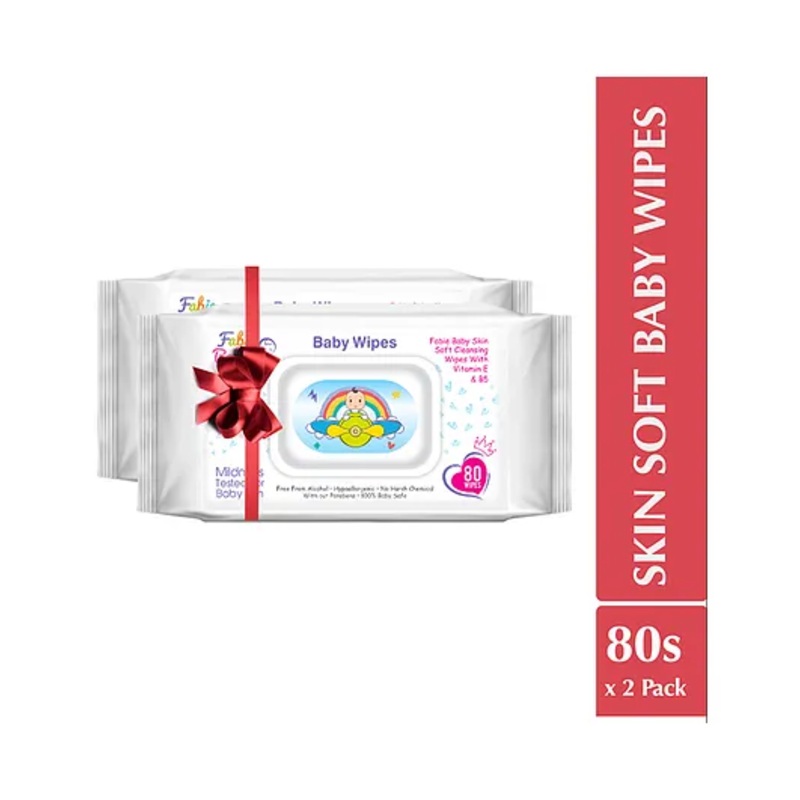 Fabie Baby SkinSoft Baby Cleansing Wipes (80Pcs) - Pack of 2