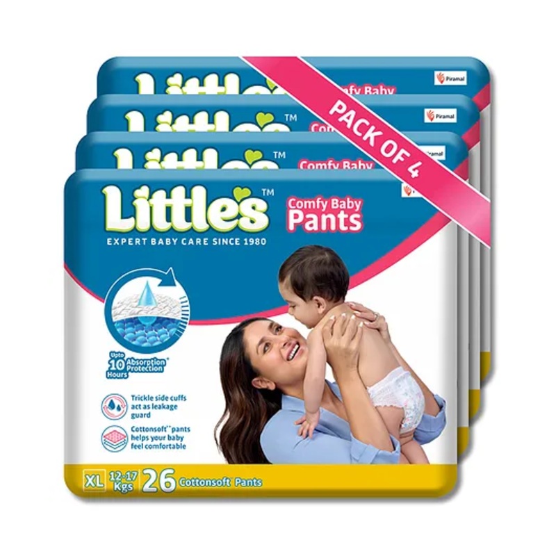 Little's Cotton Soft Baby Diaper Pants with Leakage Guard Pack of 4 Size XL - 104 Diapers