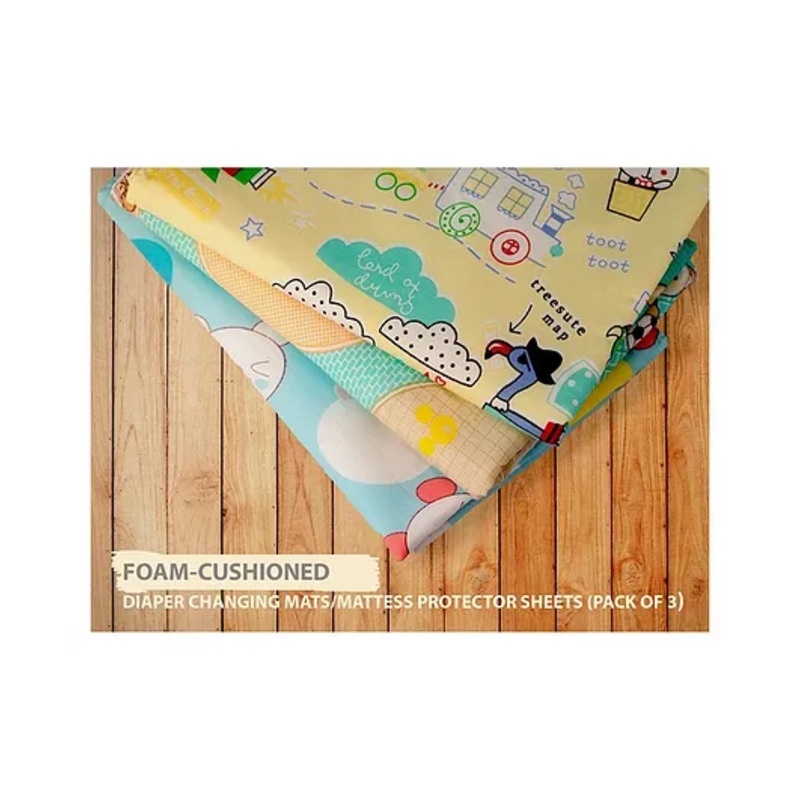Lollipop Lane Foam-Cushioned Waterproof Sheet Quick-Dry Diaper Changing Mat for Baby - SMALL (Blue, Yellow and Green) (Pack of 3)