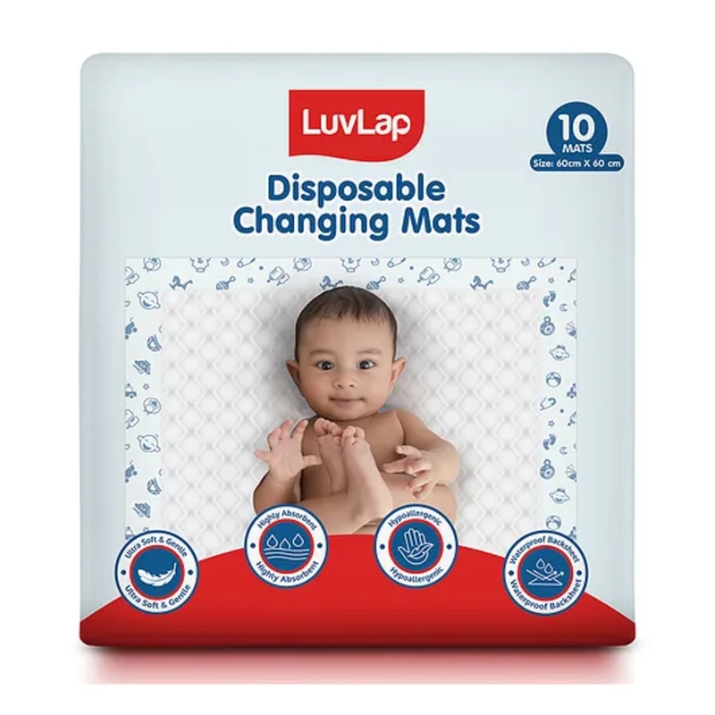 LuvLap Disposable Baby Underpad & Changing Mats, 10 Count, 60x60 cm Waterproof, Breathable, Non-Slip Backsheet, Hypoallergenic Baby Bed Protector Pads
