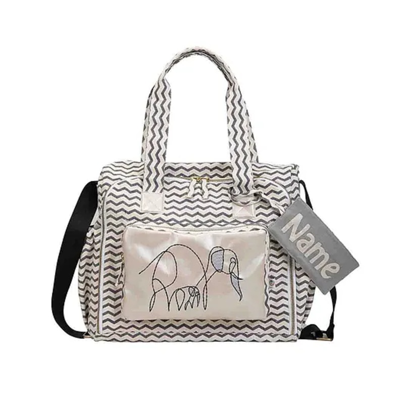 Mi Dulce An'ya Organic Diaper Bag Elephant Print - Cream