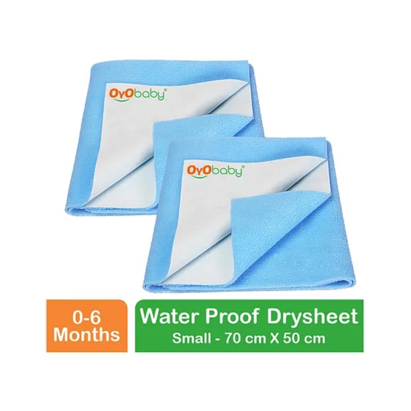 OYO BABY Anti-Piling Fleece Extra Absorbent Instant Dry Sheet, Baby Bed Protector, Waterproof Sheet, Small (70cm x 50cm), Pack of 2 - Blue