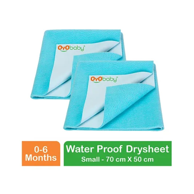 OYO BABY Anti-Piling Fleece Extra Absorbent Instant Dry Sheet, Baby Bed Protector, Waterproof Sheet, Small (70cm x 50cm), Pack of 2 - Sea Blue