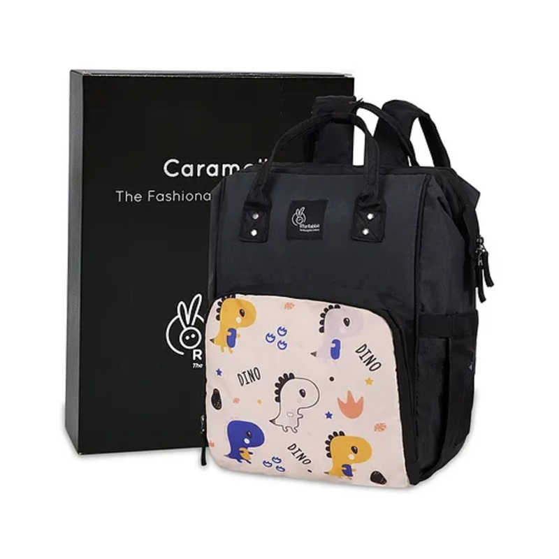 R for Rabbit Caramello Dino Diaper Bag for Mother, Multipurpose Stylish Diaper Bag with 11 Pockets, Water Resistant, 3 Insulated Front Pockets (Beige)