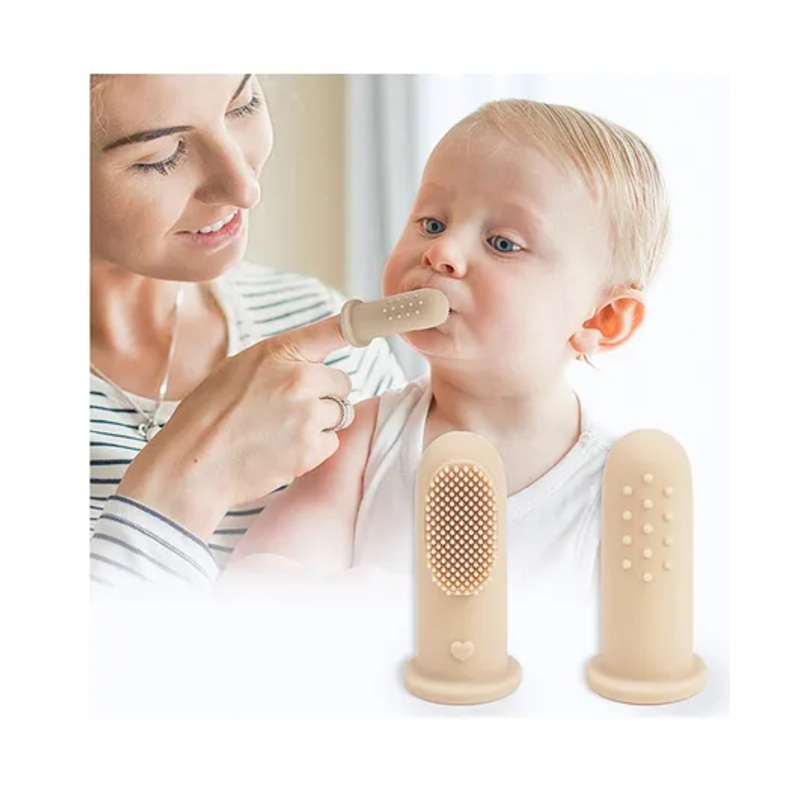 R for Rabbit Tiny Smiles Silicone 2 in 1 Gummy Finger Brush & Tongue Cleaner with Storage Case - Beige