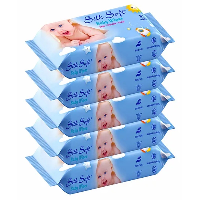 Silk Soft Baby Wet Wipes Without-Lid 82Pcs (Pack of 5)