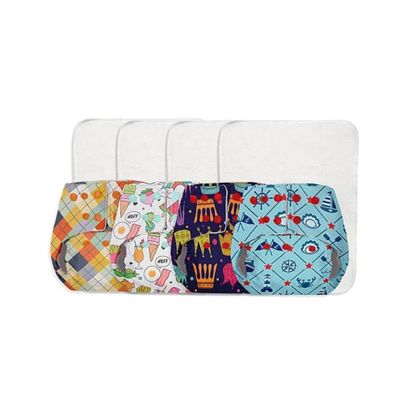 Superbottoms BASIC Cloth Diapers - Quick Absorption - Reusable Diapers for Baby (3m-3y) 4 Diaper and 4 Quick Dry Pads, 7 kg to 17 kg