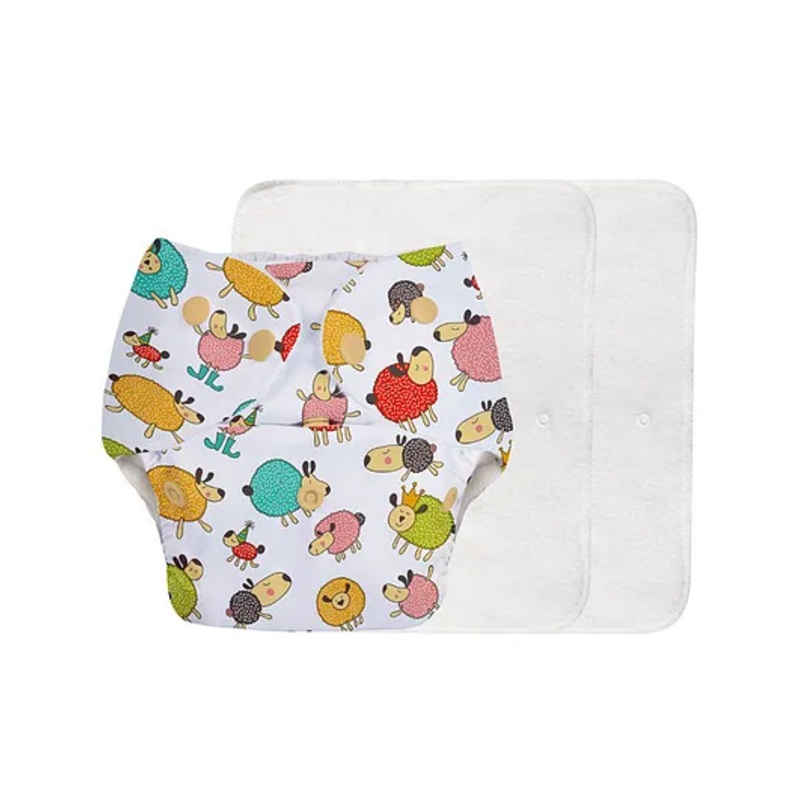 SuperBottoms Basic Pocket Diaper with 2 Inserts Sheep Print  - Multicolour