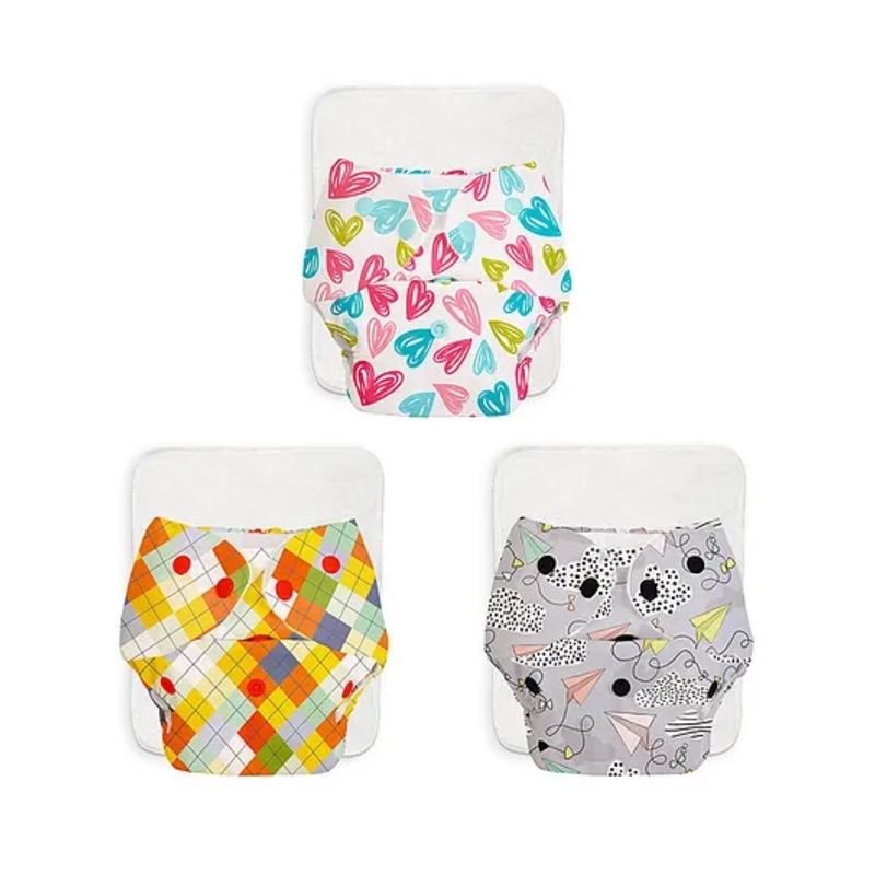 SuperBottoms BASIC Reusable Cloth Diaper for babies 0-3 Years | Freesize Adjustable, Washable and Reusable Cloth Diaper for babies | Shell with insert | Pack of 3