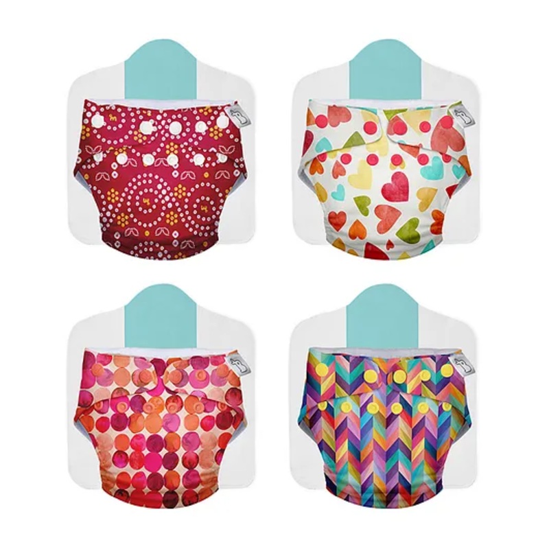 SuperBottoms Cloth Diapers Combo Pack of 4 Freesize With 4 organic cottoninsert pads (Colour May Vary)