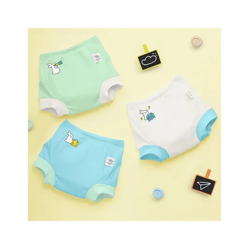SuperBottoms Potty Training Pants for Mess-Free Diaper-Free Time with Bunny Print Pack of 3  - Light Blue White & Light Green.