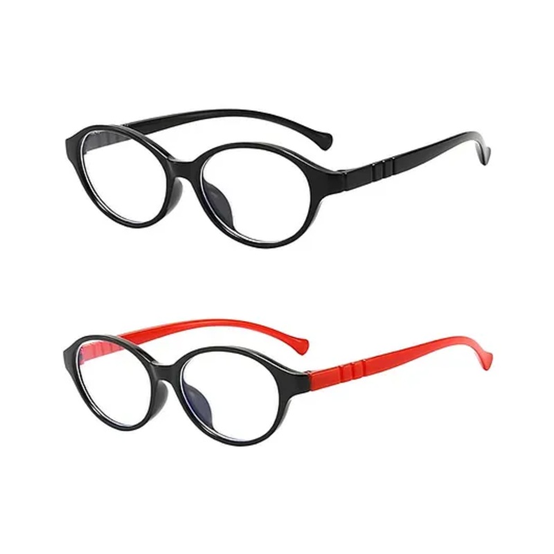 SYGA Pack of 2 Kids Anti-Blue Light Blocking Lightweight Retro Round Glasses for Age 4 to 9 Years old (Red & Black)