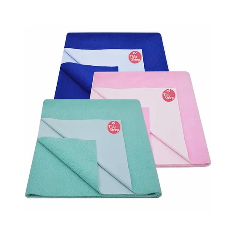 TIDY SLEEP Ultra Absorbent Baby Dry Sheets & Bed Protector Medium Pack of 3 - Sea Green Pink Royal Blue
