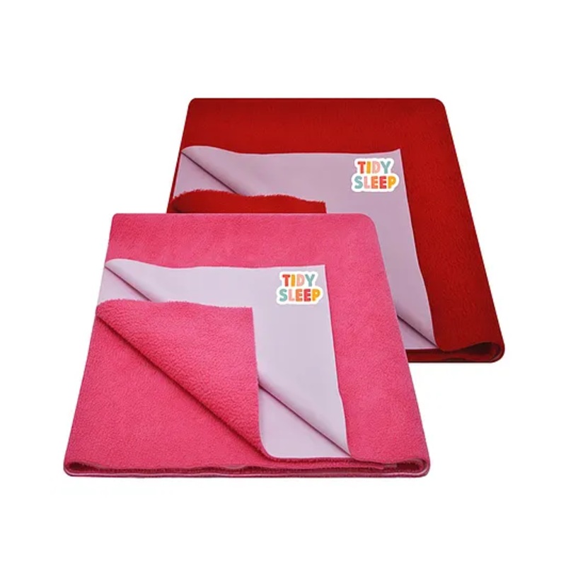 TIDY SLEEP Waterproof Baby Bed Protector Dry Sheet For New Born Babies- Cherry Red & Hot Pink Pack of 2 (Medium) L 100 x B 70