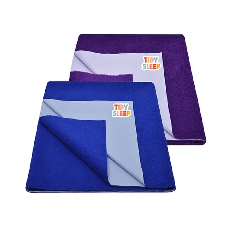 TIDY SLEEP  Waterproof Baby Bed Protector Dry Sheet For New Born Babies- Plum & Royal Blue Pack of 2 (Small)  L 70 x B 50 cm