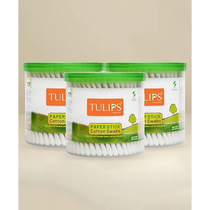 Tulips Biodegradable Cotton Buds Swabs Pack of 3 - 200 Pieces Each