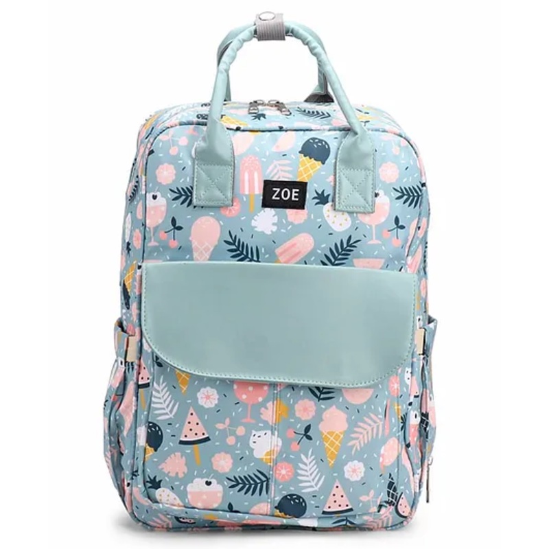 Zoe Multifunctional Floral Printed Travel Friendly Diaper Backpack - Light Blue