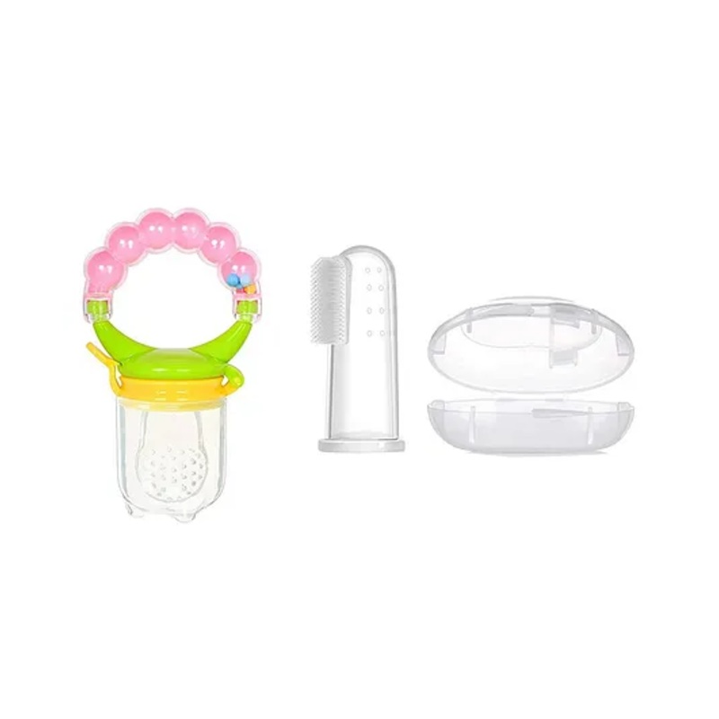 Baby Miniature Silicone Finger Toothbrush and Fruit Food Feeder Nibbler Pacifier (Color May Vary)