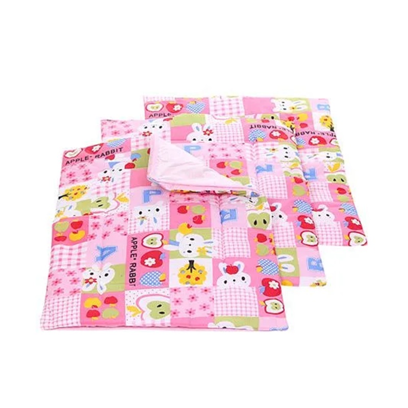 Babyhug Multi Purpose Baby Mat Apple Rabbit Print Set Of 3 (3 Mats + 1waterproof sheet)  - Pink
